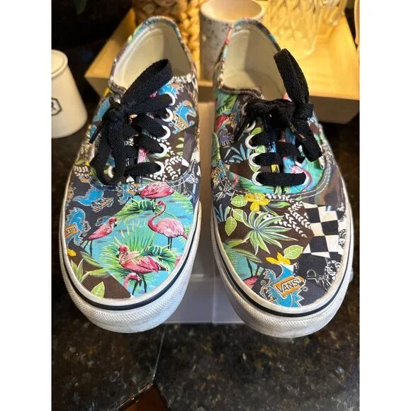 Vans Tropical Print Authentic Low-Top Sneakers With Flamingo & Checker Design - Picture 4 of 7